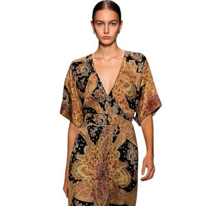 Kopa Silk Paisley Dress Boho Chic Midi Size small